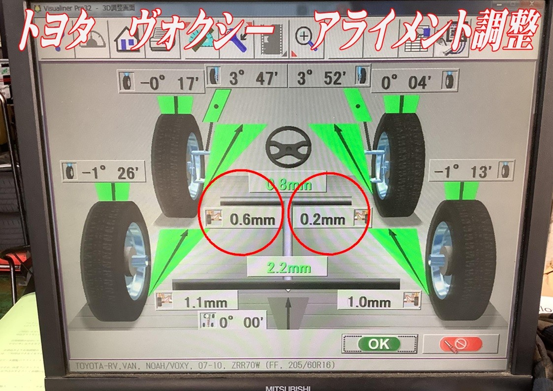 トヨタ　ヴォクシー　アライメント調整