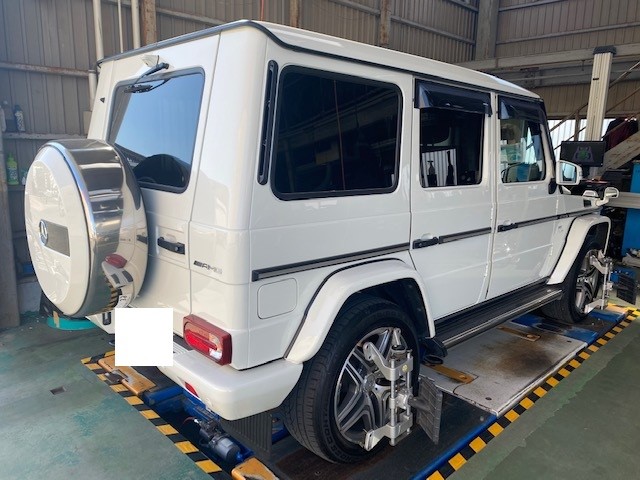 メルセデスベンツsuv アライメントを実施しました メルセデス ベンツ Gクラス その他 タイヤ ホイール関連 4輪トータルアライメント調整 サービス事例 タイヤ館 鹿屋 タイヤからはじまる トータルカーメンテナンス タイヤ館グループ