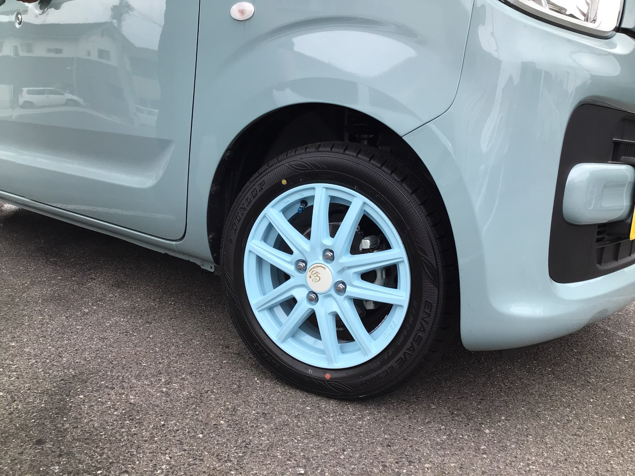 パステルカラーホイール装着 スズキ スペーシア ホイール タイヤ ホイール関連 タイヤ ホイール交換 スタッフ日記 タイヤ館 平 福島県のタイヤ カー用品ショップ タイヤからはじまる トータルカーメンテナンス タイヤ館グループ