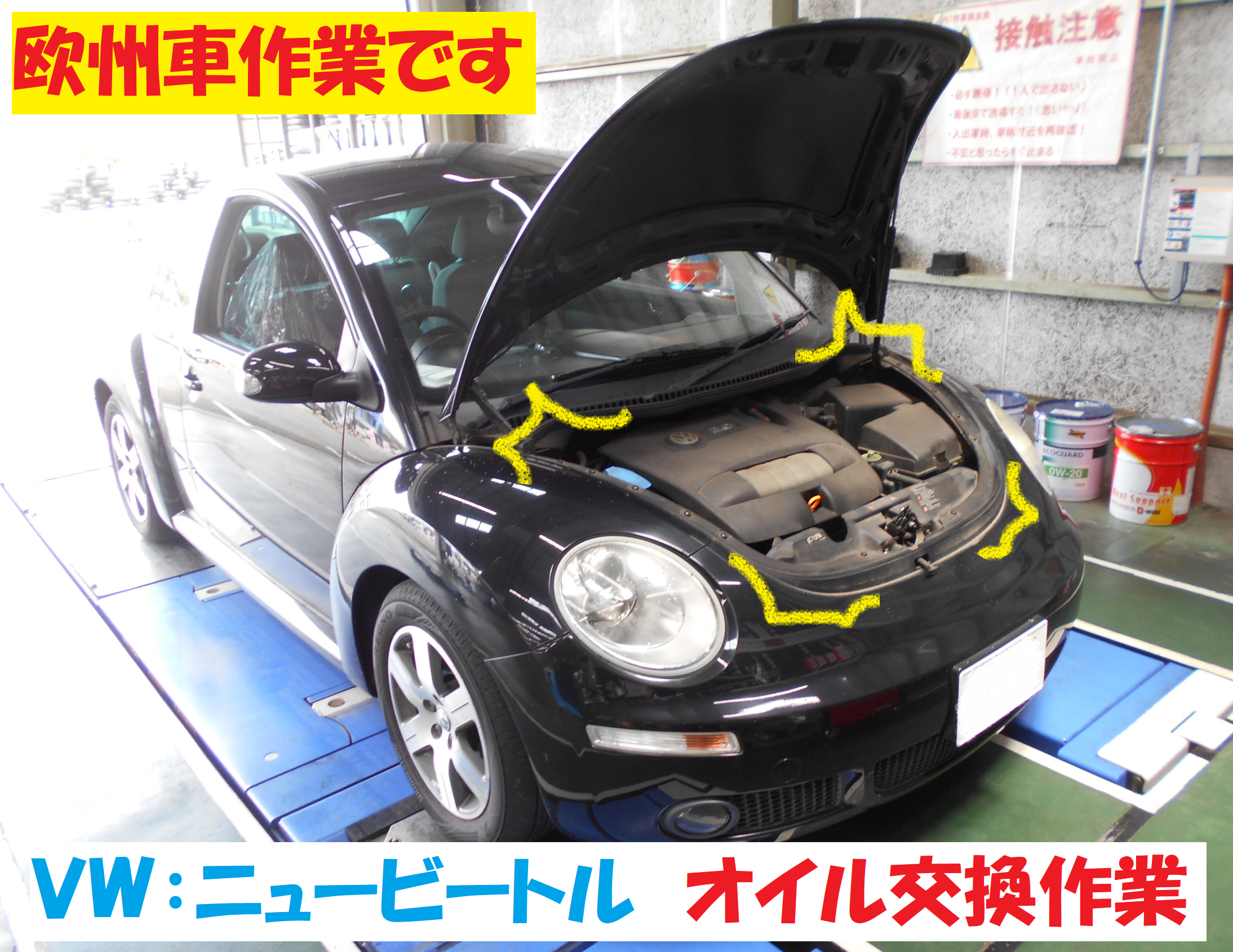 ＶＷ：ニュービートル】 エンジンオイル交換作業です！！ | フォルクスワーゲン ニュービートル メンテナンス商品 オイル関連 > エンジンオイル交換  | 総和店こだわり作業 | タイヤ館 総和 | 茨城県のタイヤ、カー用品ショップ タイヤからはじまる、トータルカー ...