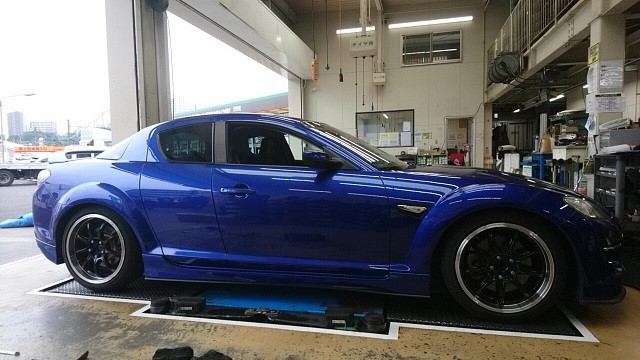 RX-8 車高調取り付け 四輪アライメント調整 ｜ カー用品持込