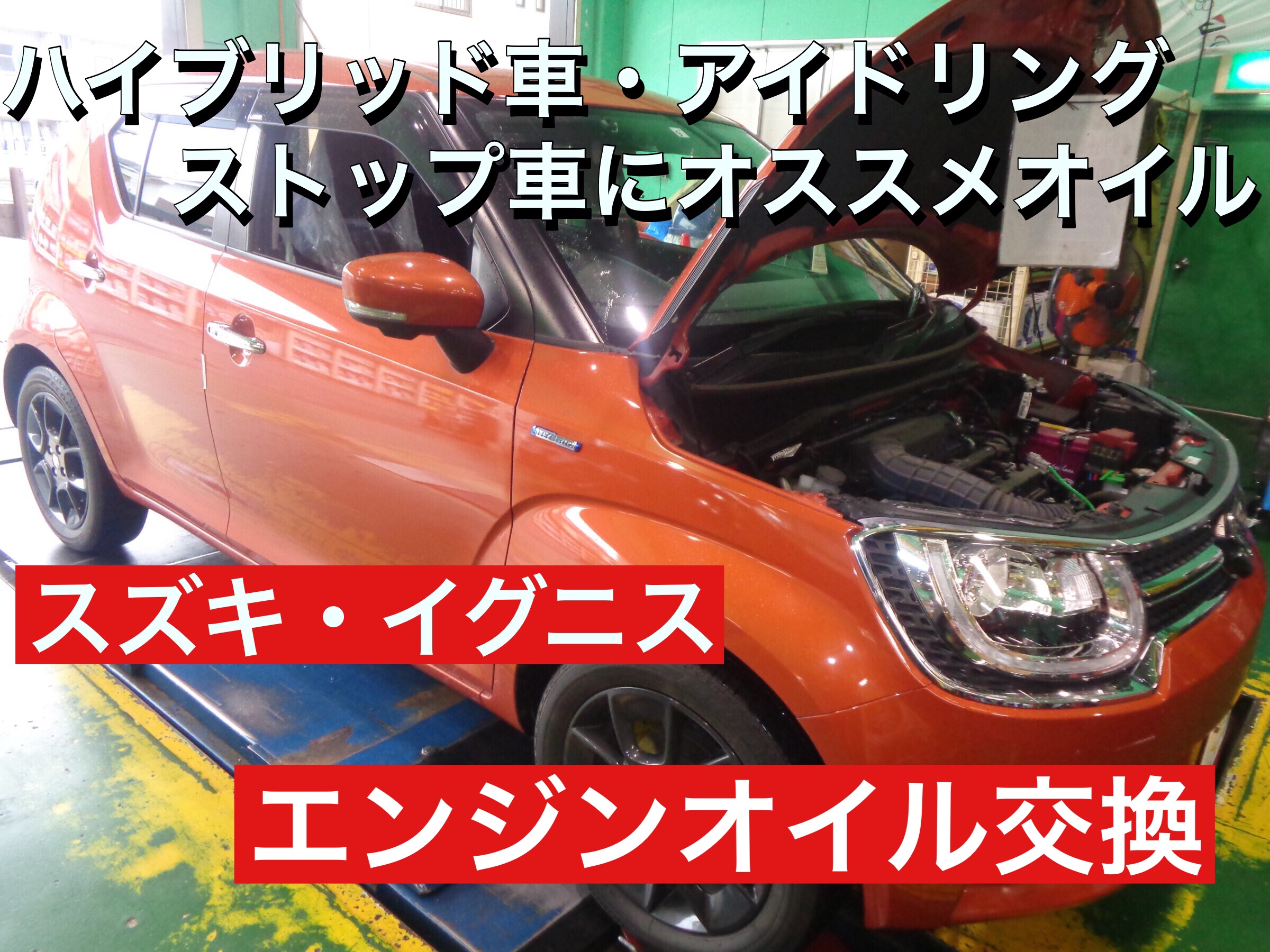 ハイブリッド車にオススメ スズキ イグニス エンジンオイル交換 スズキ イグニス メンテナンス商品 オイル関連 エンジンオイル交換 サービス事例 タイヤ館 入間 タイヤからはじまる トータルカーメンテナンス タイヤ館グループ
