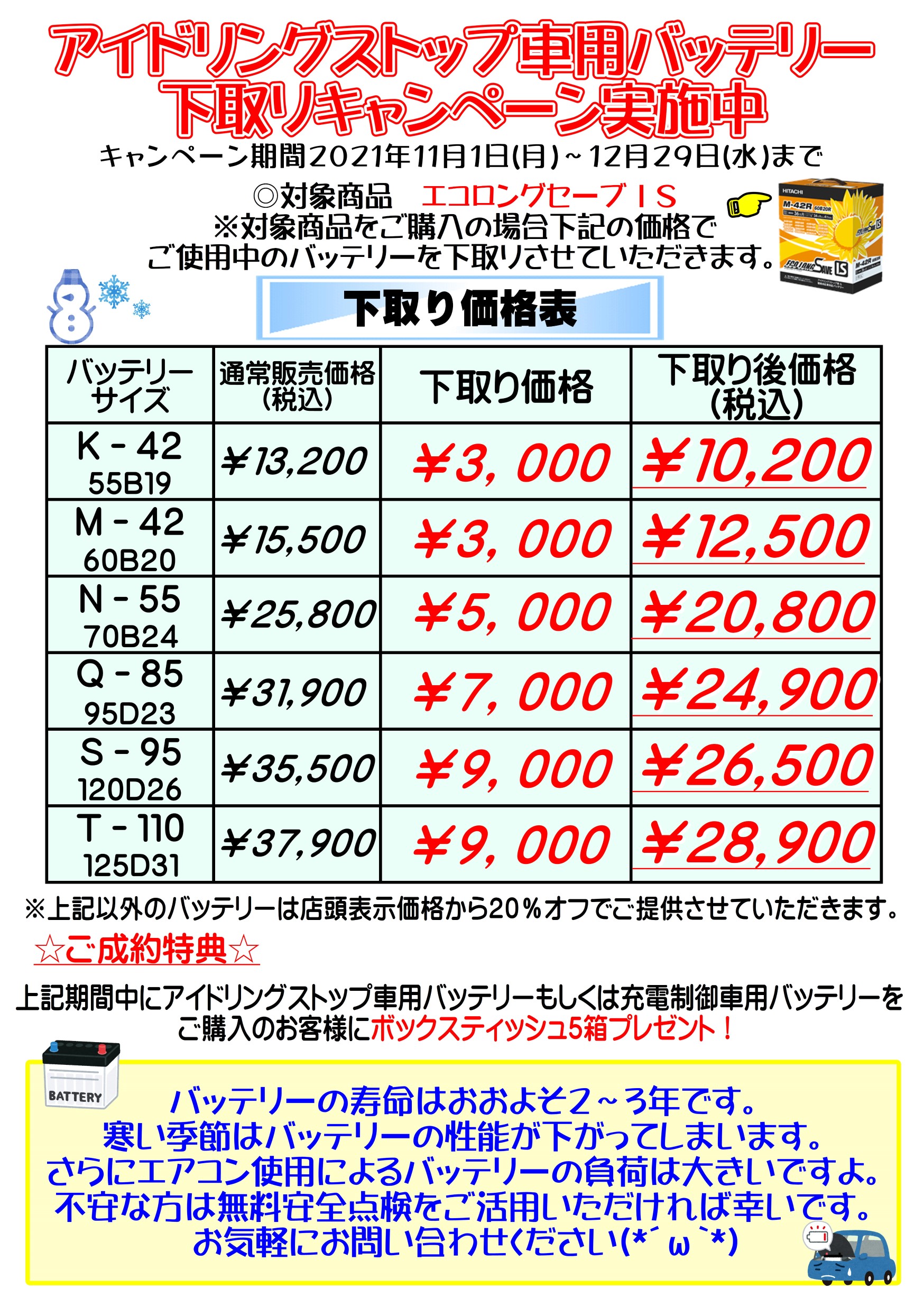 バッテリー下取りキャンペーン！！ | 店舗おススメ情報 | タイヤ館 