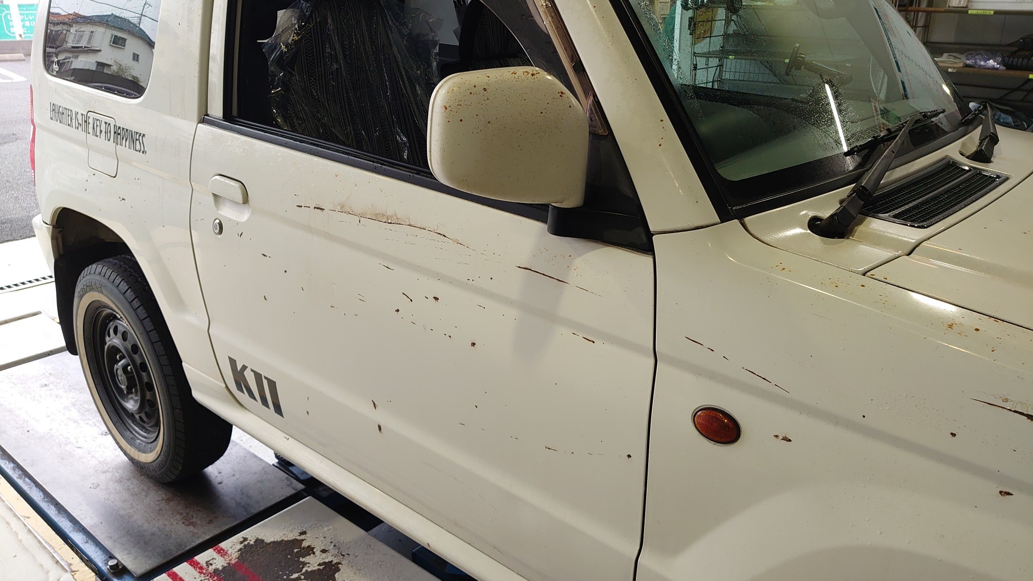 三菱 パジェロミニ アライメント測定 調整 作業事例 タイヤ館 柏 千葉県のタイヤ カー用品ショップ タイヤからはじまる トータルカーメンテナンス タイヤ館グループ