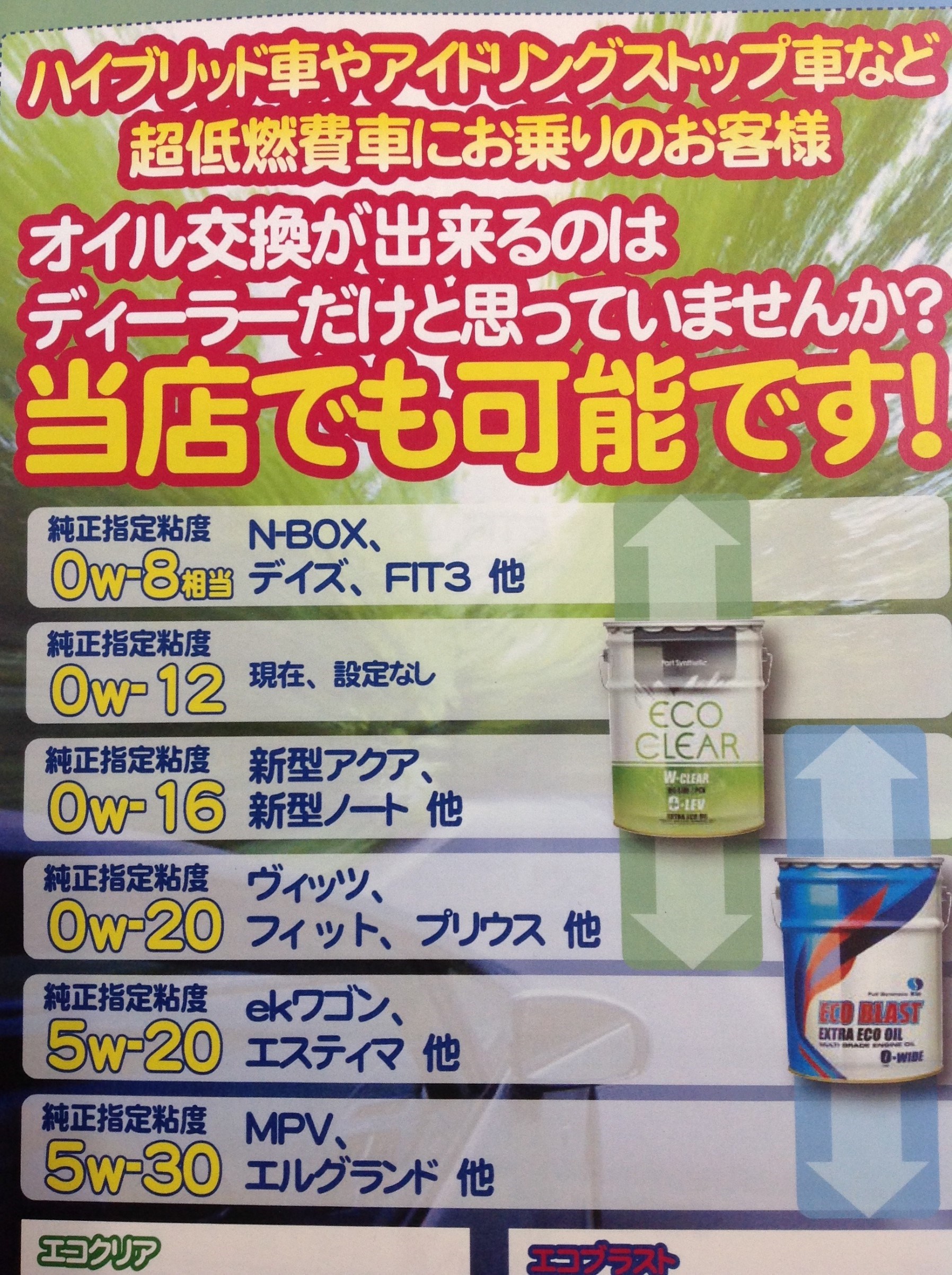 適合エンジンオイル粘度 サービス事例 タイヤ館 野田 千葉県のタイヤ カー用品ショップ タイヤからはじまる トータルカーメンテナンス タイヤ館グループ