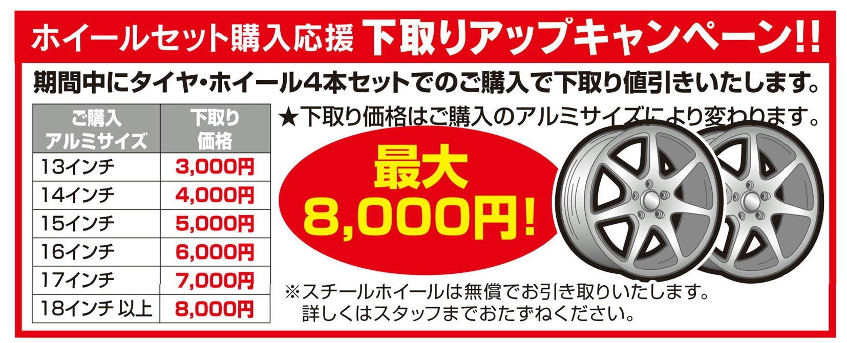 ホイールセット購入応援！アルミ下取り値引きキャンペーン実施中