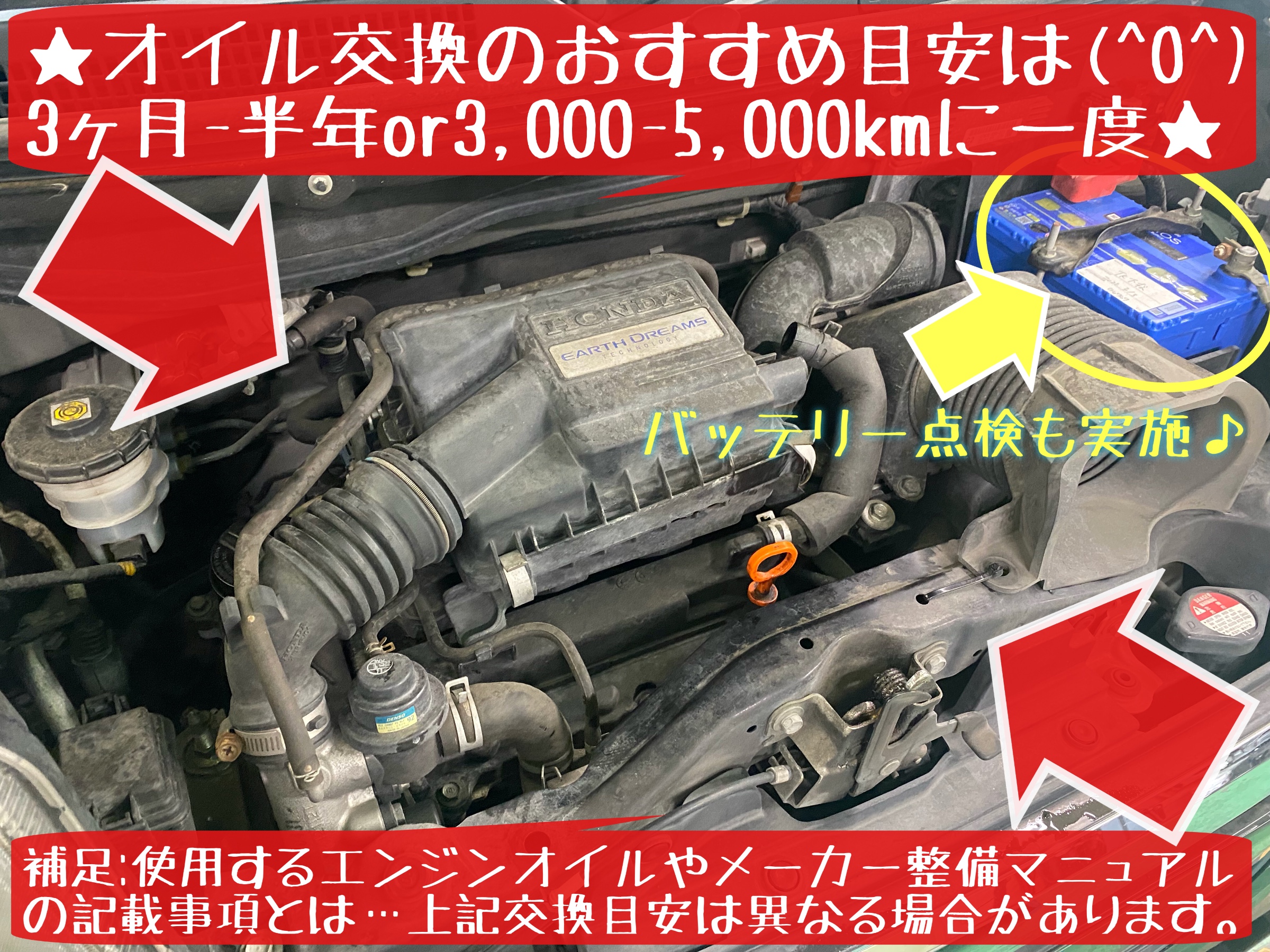 ホンダ　N-BOX エンジンオイル交換　オイル交換　オイルフィルター交換　オイルエレメント交換