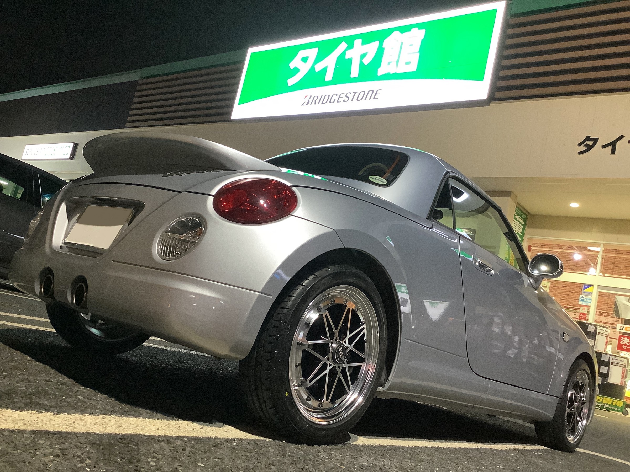 L880K型コペン、NEWタイヤ・アルミホイールセットのお取り付け