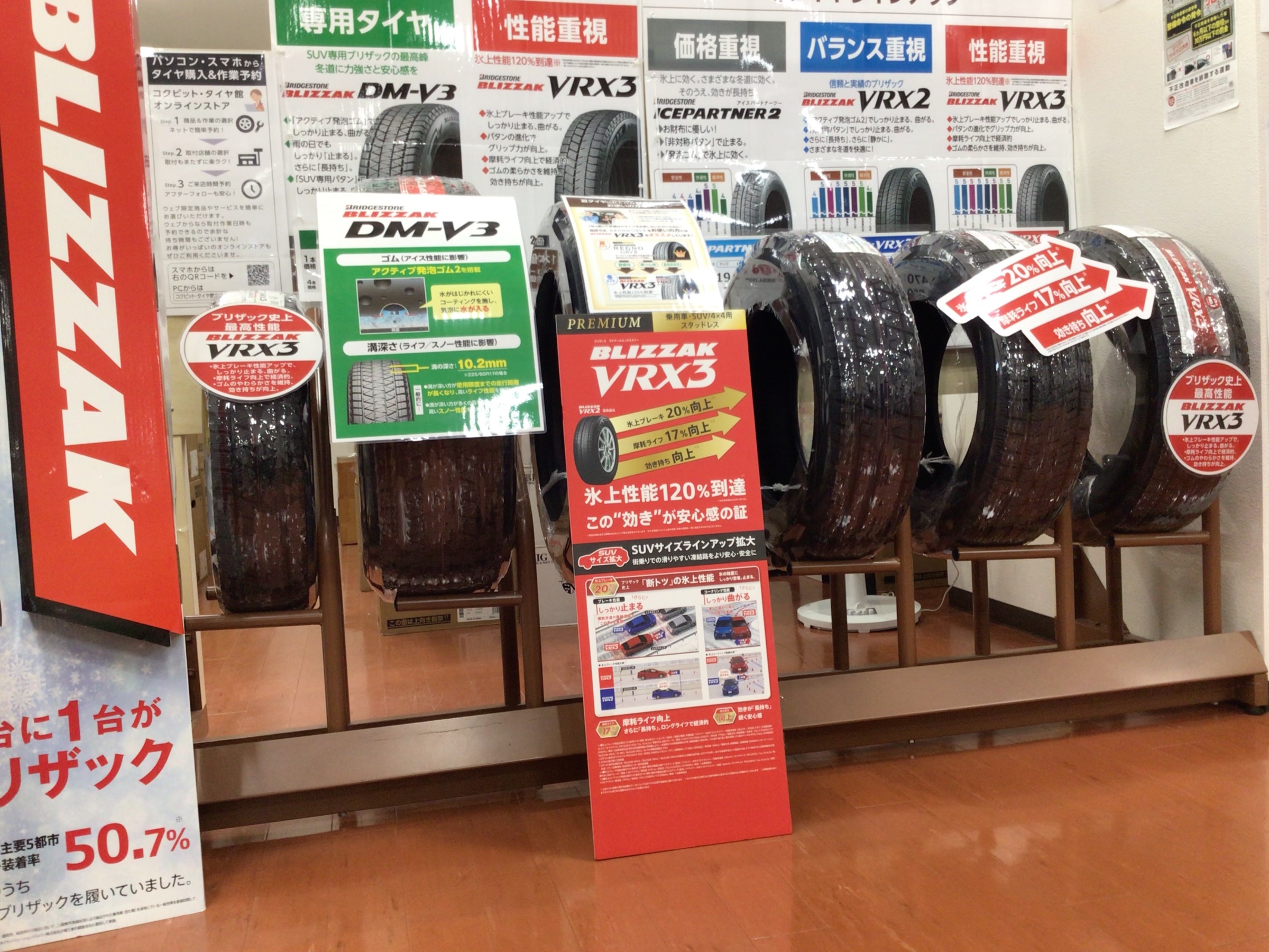 スタッドレスタイヤの展示