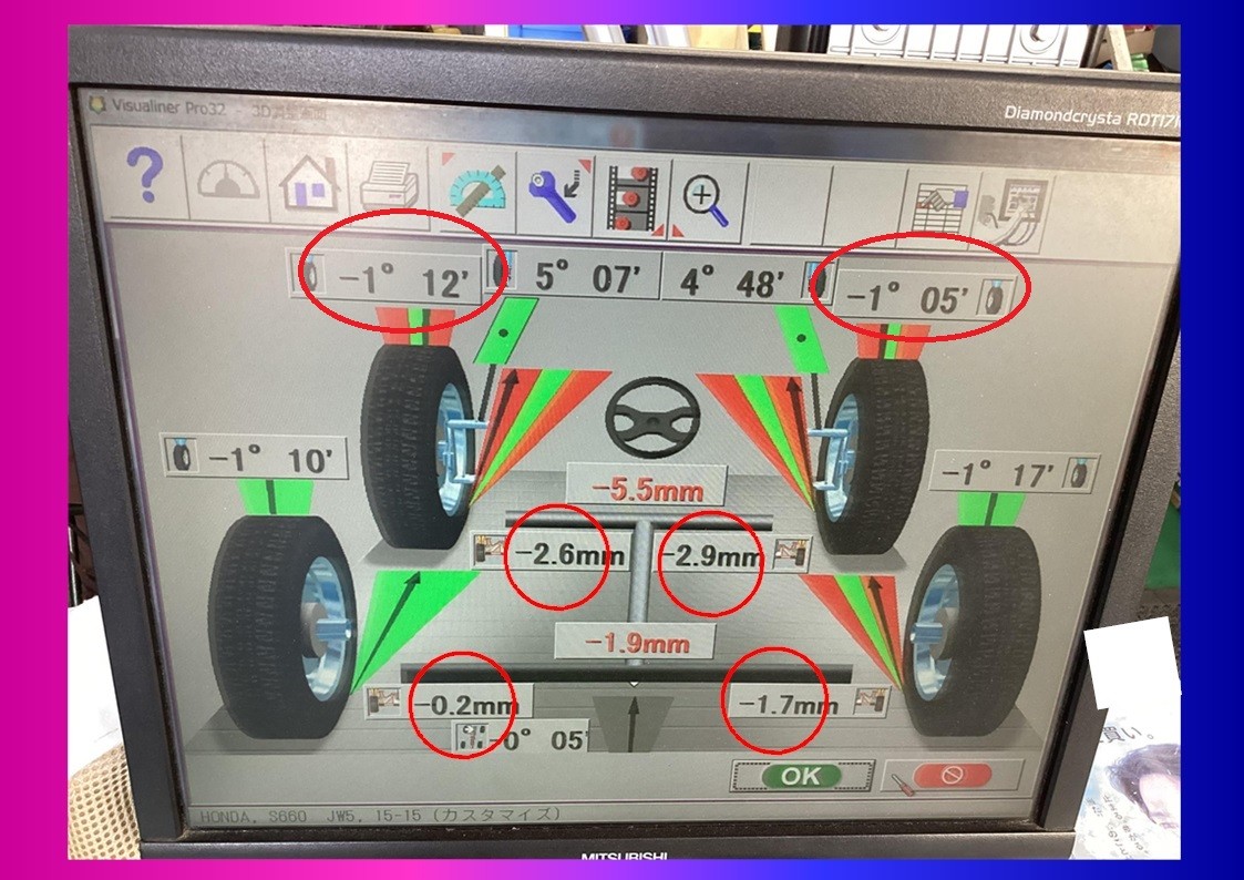 ホンダ　S660　アライメント調整