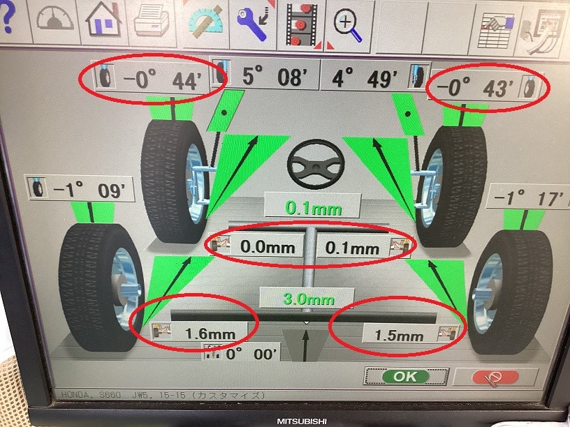 ホンダ　S660　アライメント調整