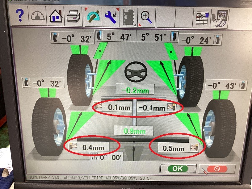 トヨタ　アルファード　235/50R18　タイヤ交換　アライメント調整