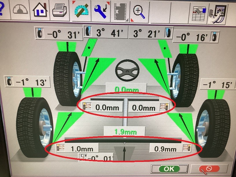 マツダ　ビアンテ　タイヤ交換後のアライメント調整