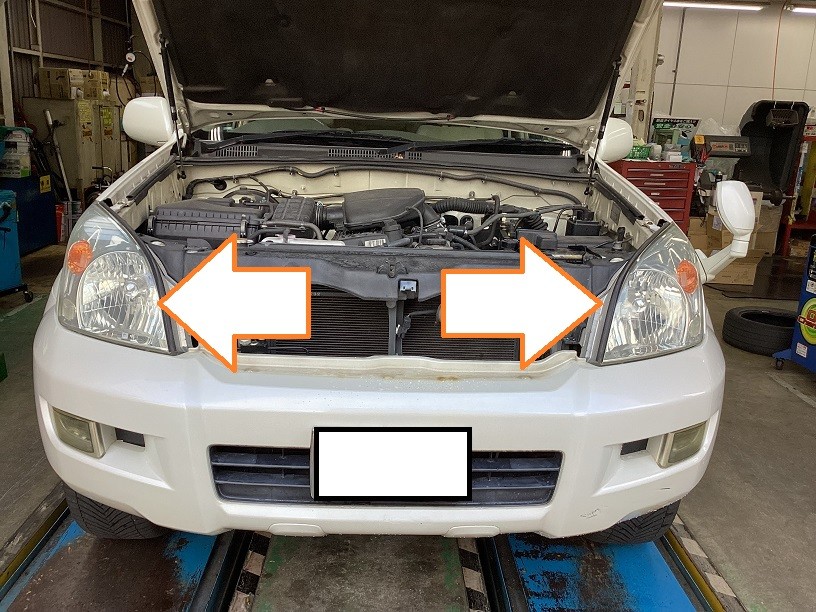 トヨタ　プラド　ヘッドライト磨きコーティング＆LEDバルブ交換(