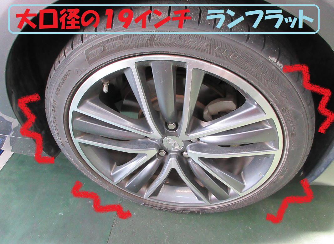 日産：スカイラインV37型 ランフラットタイヤ交換作業です 