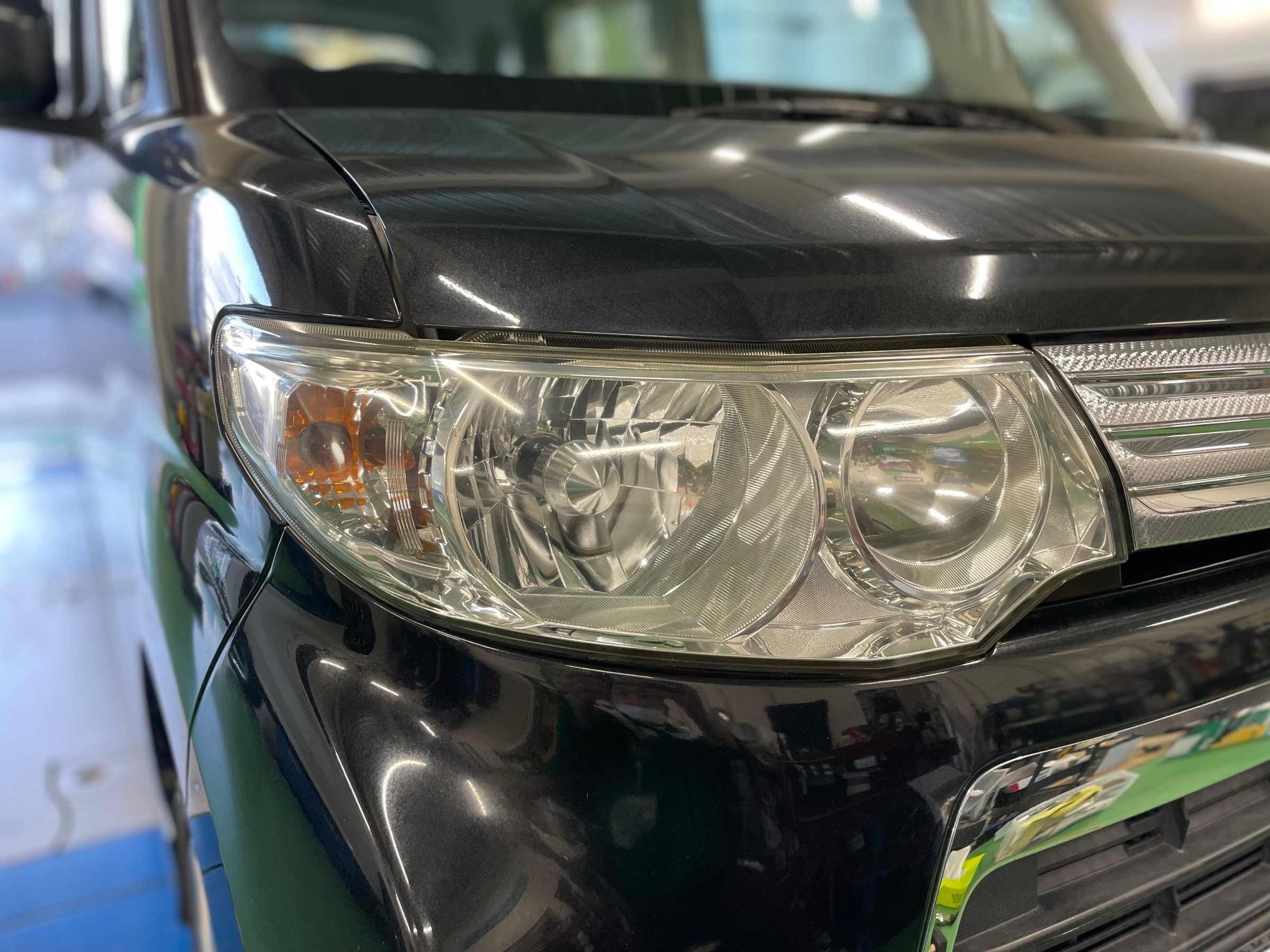 ダイハツ タントカスタム L375S　ヘッドライトコーティング 施工後