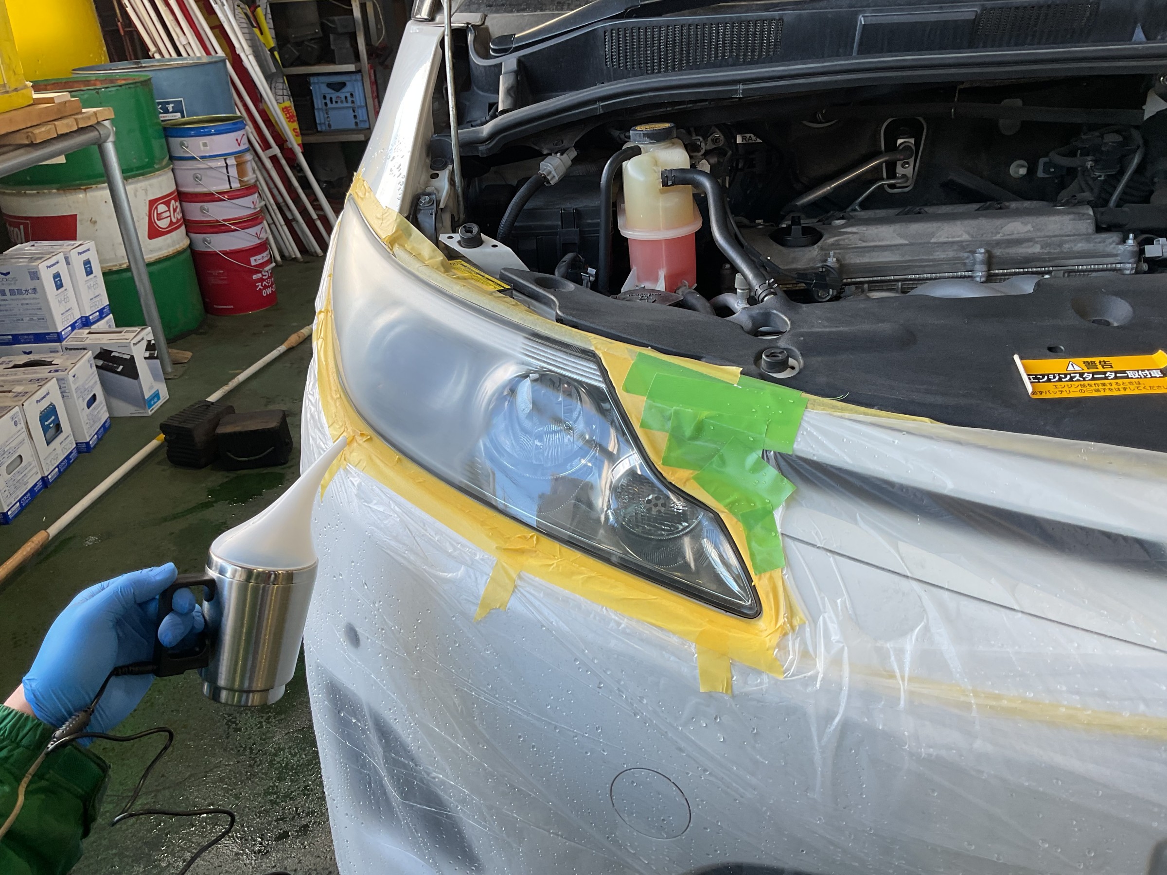 右ヘッドライト スチーム当て1