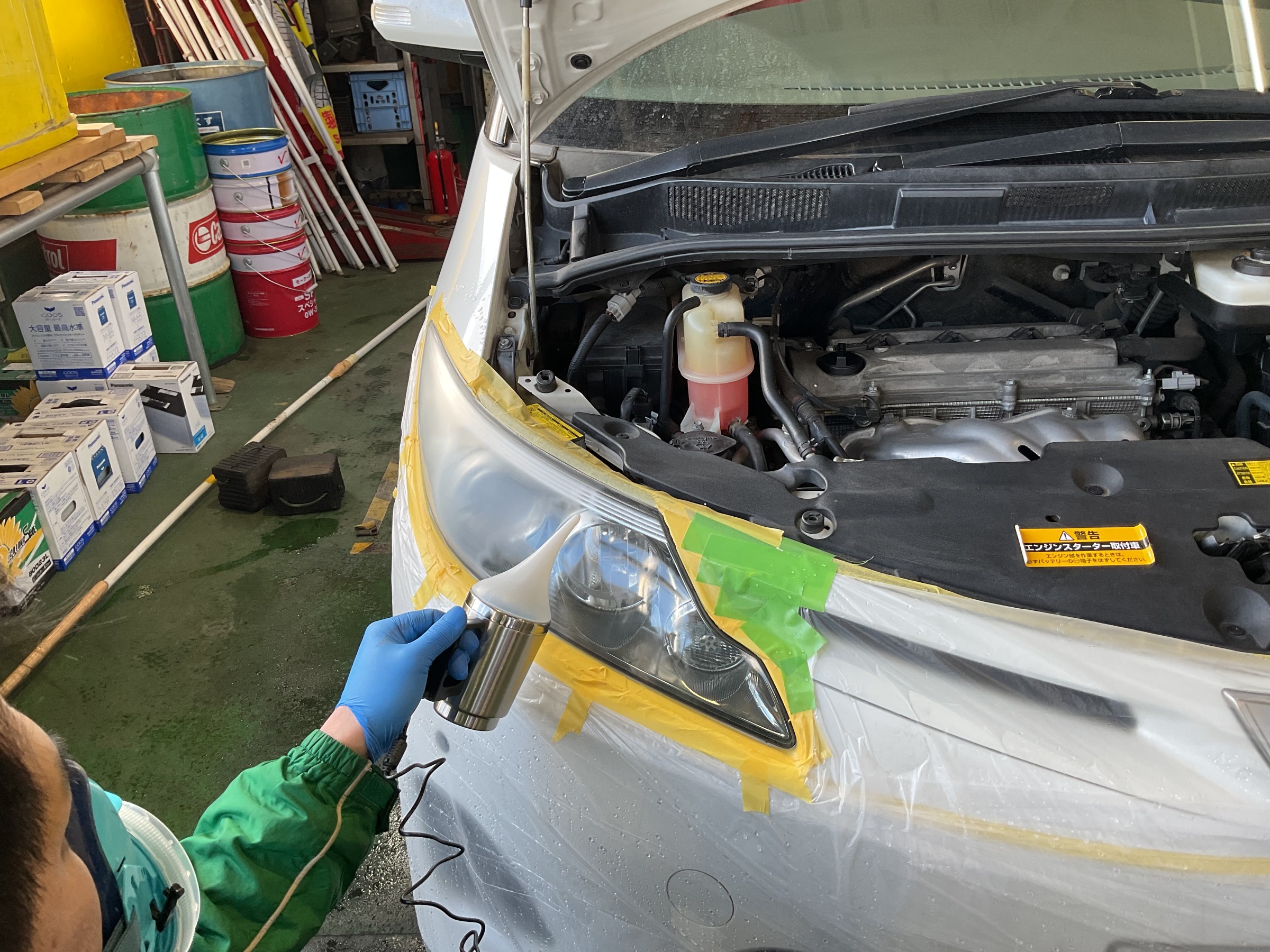 右ヘッドライト スチーム当て2