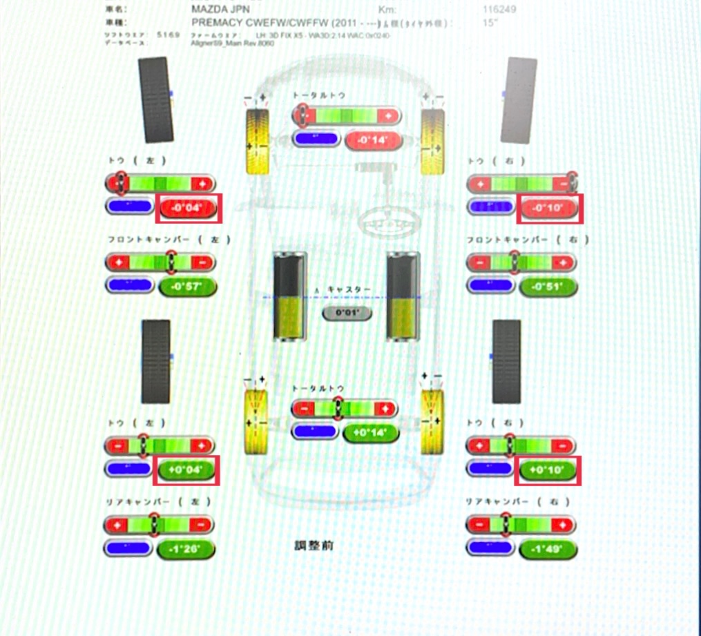 タイヤ館加古川 日産 ラフェスタ CWFFWN41G　アライメント調整