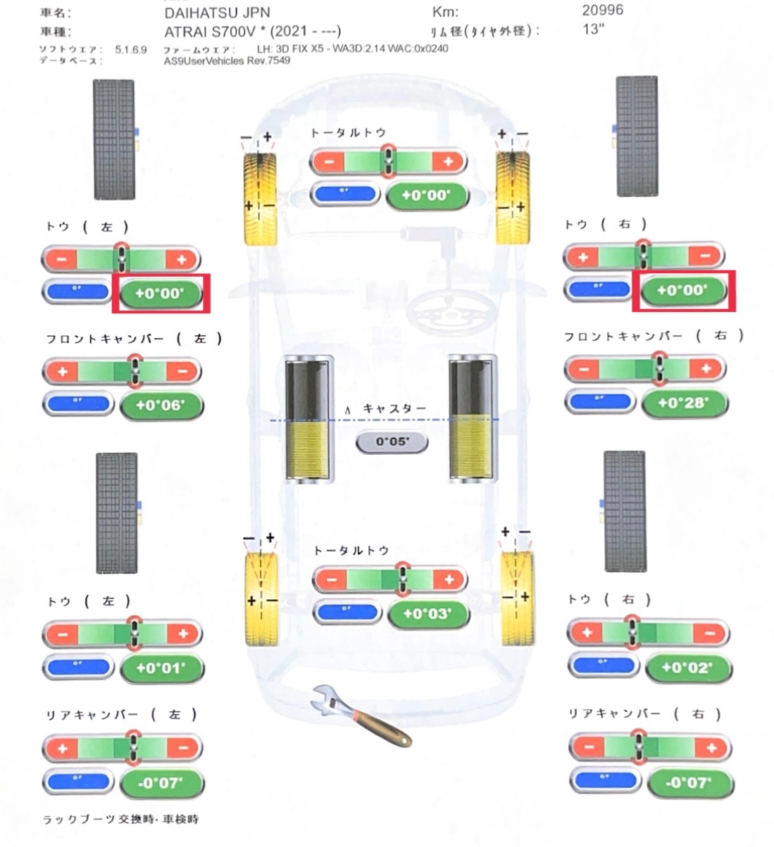 タイヤ館加古川 ダイハツ ハイゼットカーゴ S700V　アライメント調整