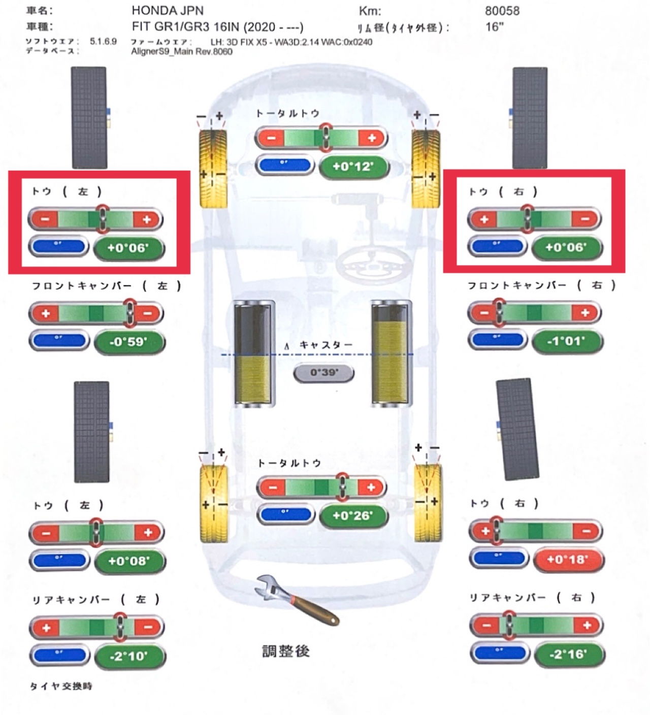 タイヤ館土山 ホンダ フィット GR3　アライメント調整