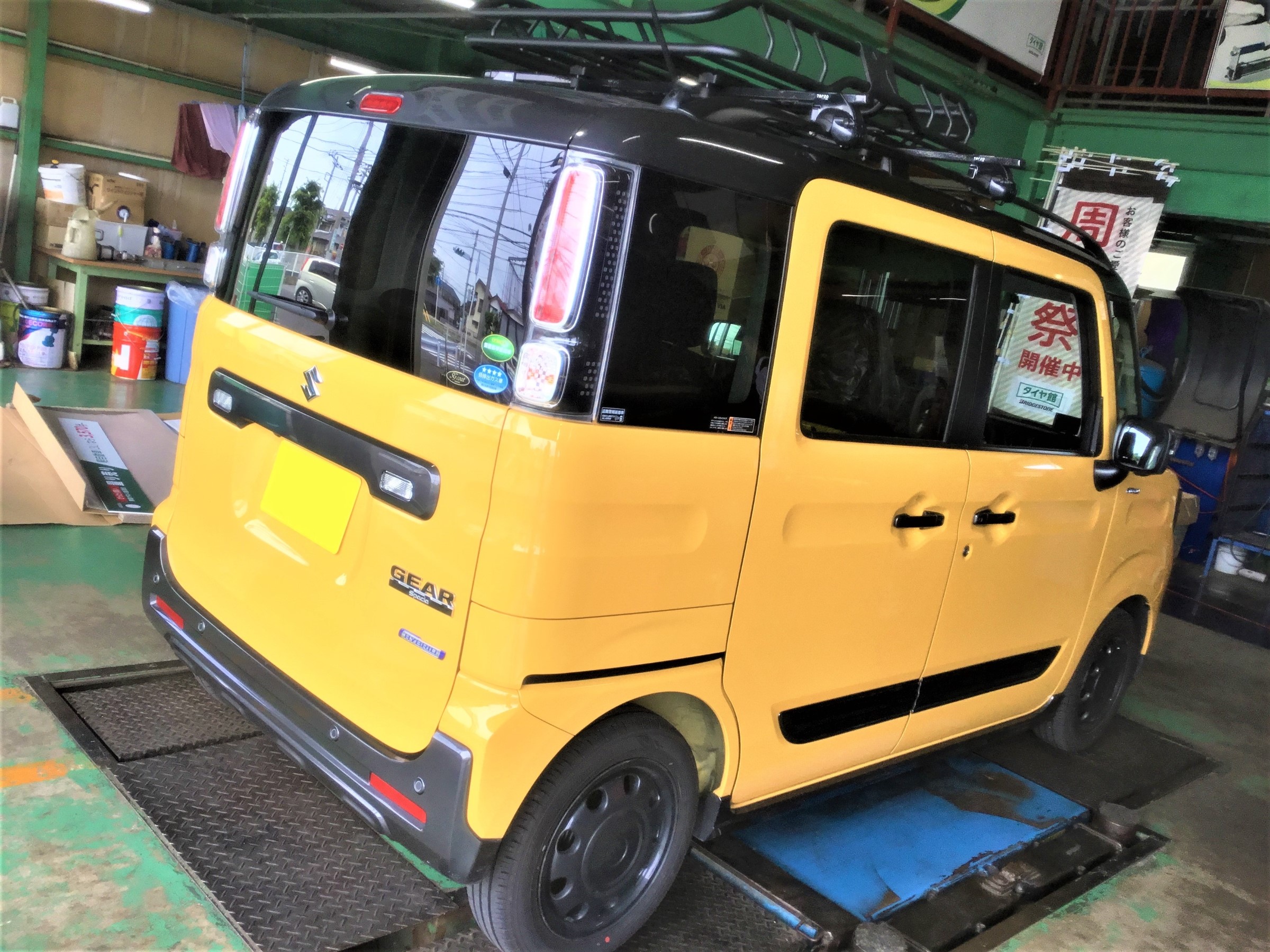 Mk53s型スペーシアギア 車高調取り付け アライメント調整 スズキ スペーシア その他 パーツ取付 サスペンション取付 技術サービスブログ タイヤ館 鎌ヶ谷 千葉県のタイヤ カー用品ショップ タイヤからはじまる トータルカーメンテナンス タイヤ館グループ