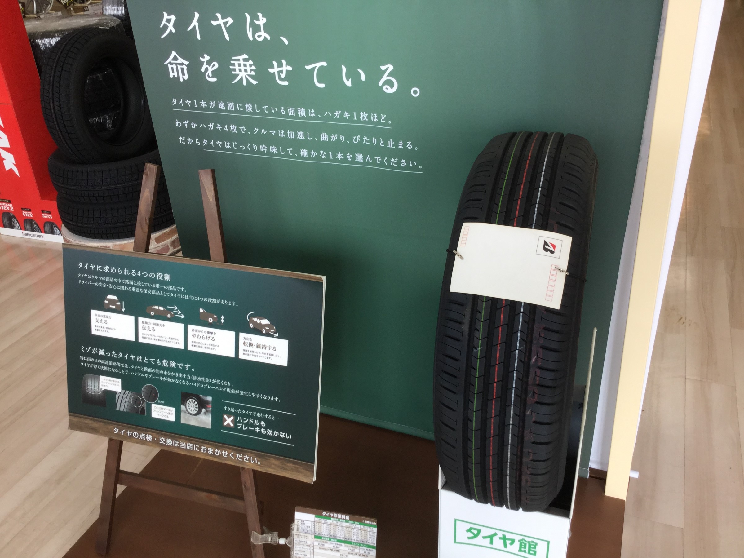 はがき1枚の大きさで、タイヤは、命を乗せている。