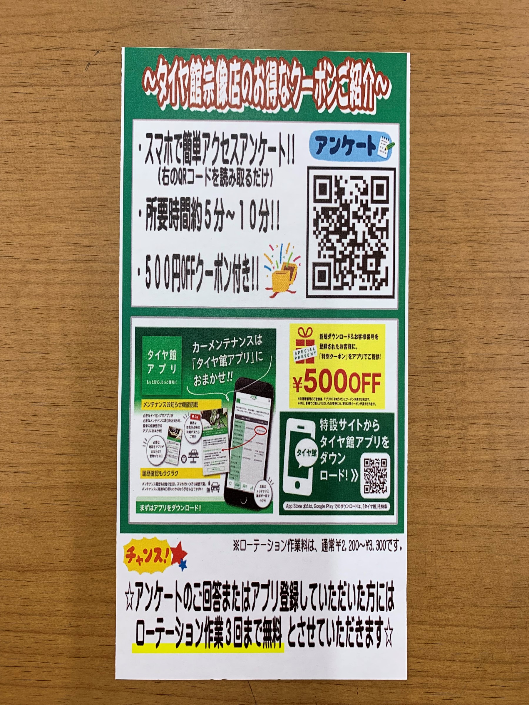 ローテーション作業３回無料特典 クーポン スタッフ日記 タイヤ館 宗像 タイヤからはじまる トータルカーメンテナンス タイヤ館グループ