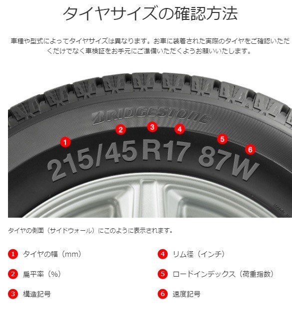 ブリヂストンオンラインストアから一部抜粋画像