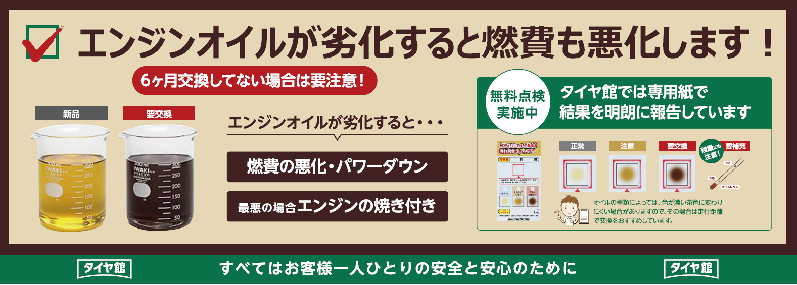 オイル交換できますっ サービス事例 タイヤ館 一宮バイパス 愛知県 三重県のタイヤ カー用品ショップ タイヤからはじまる トータルカーメンテナンス タイヤ館グループ