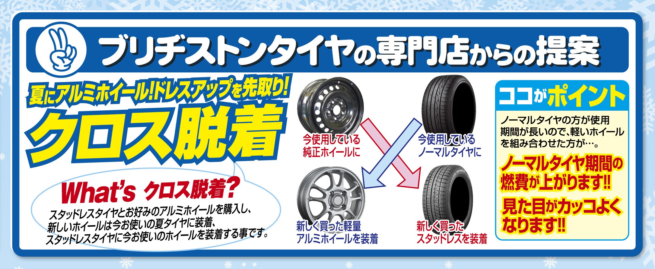 スタッドレス交換時にはクロス装着もご検討ください スタッフ日記 タイヤ館 西脇 兵庫県のタイヤ カー用品ショップ タイヤからはじまる トータルカーメンテナンス タイヤ館グループ