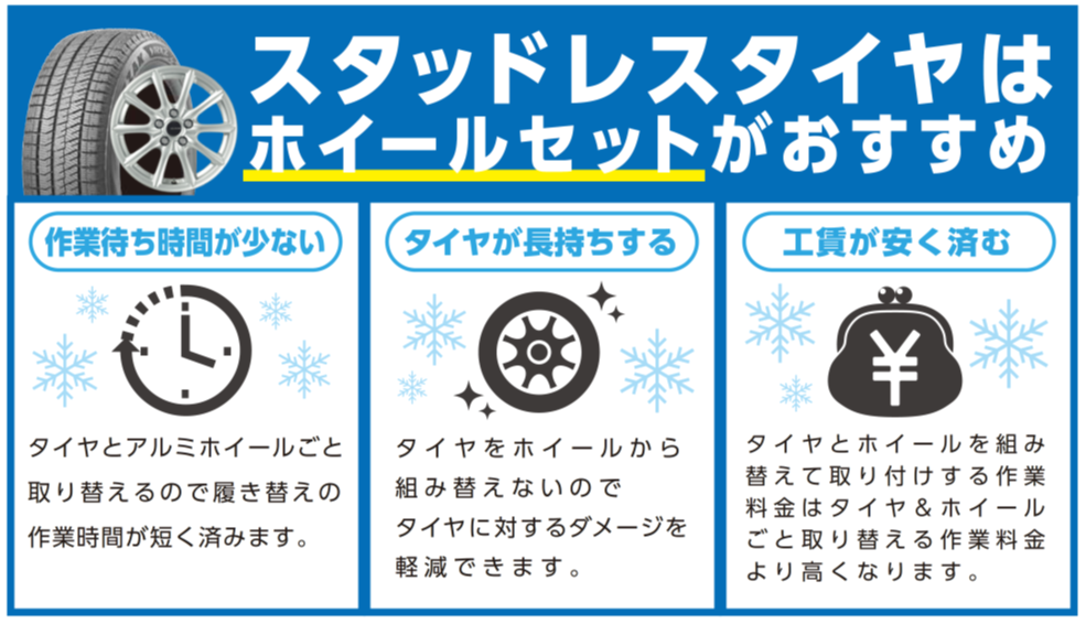 スタッドレスタイヤはホイールとセットがお得 スタッフ日記 タイヤ館 イオンタウン稲毛長沼 タイヤからはじまる トータルカーメンテナンス タイヤ館グループ