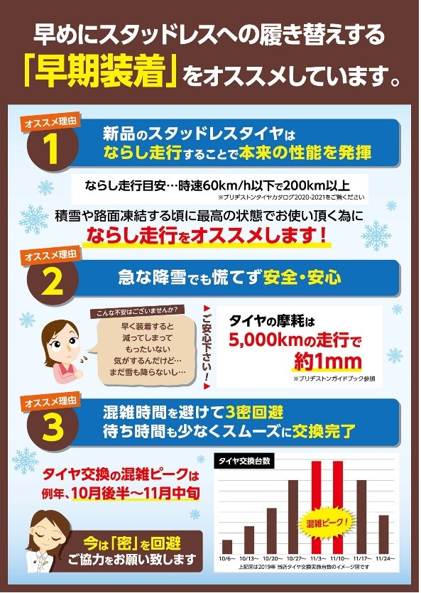 早めの準備がオススメ スタッドレスタイヤへの履き替え時期到来 タイヤ その他 無料安全点検 サービス事例 タイヤ館 青山 タイヤからはじまる トータルカーメンテナンス タイヤ館グループ