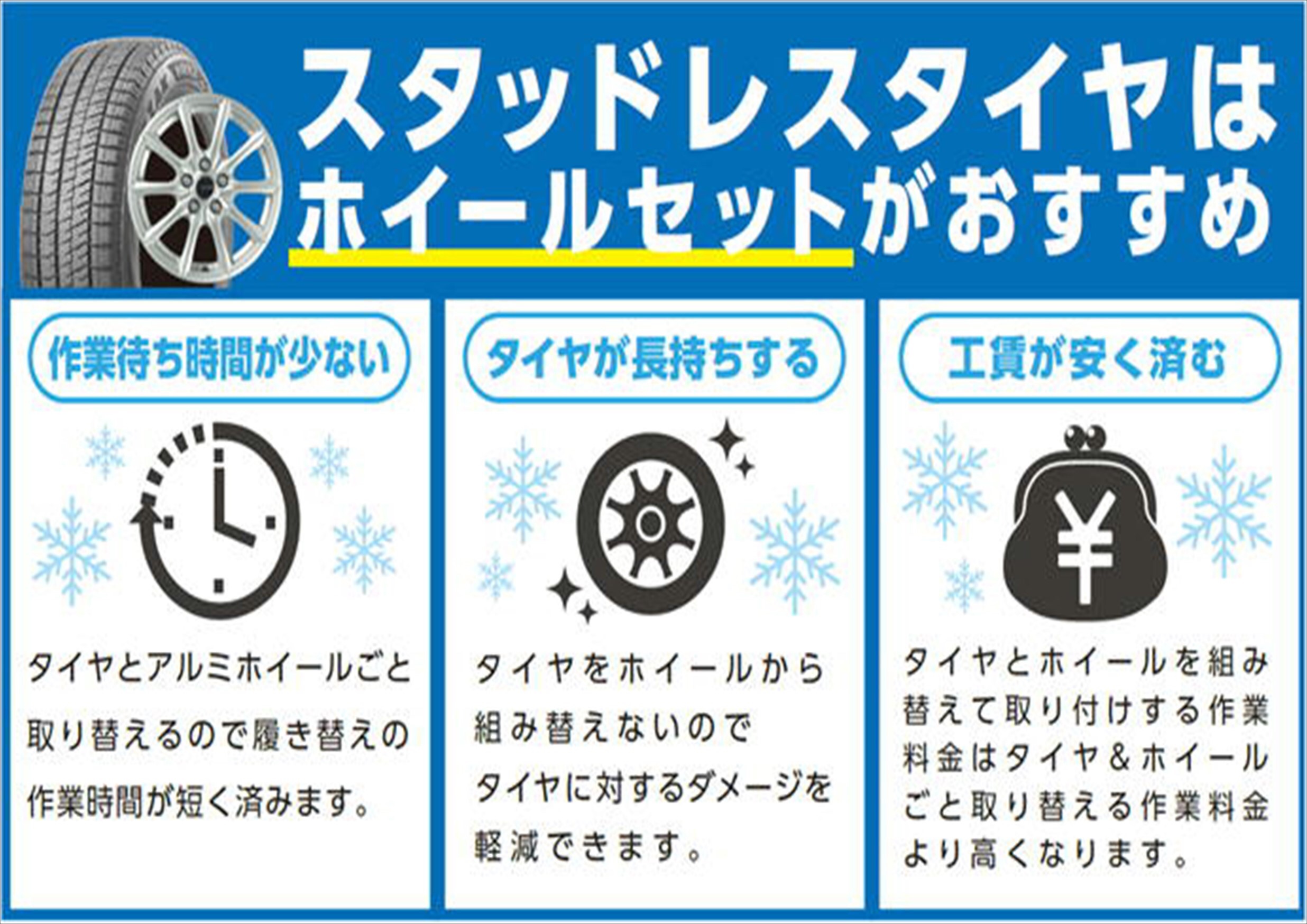 スタッドレスタイヤはホイールセットがオススメ！！ | 店舗お 